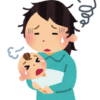 泣き止まないあかちゃんを抱いて、疲れ果てている育児ノイローゼのお母さんのイラスト