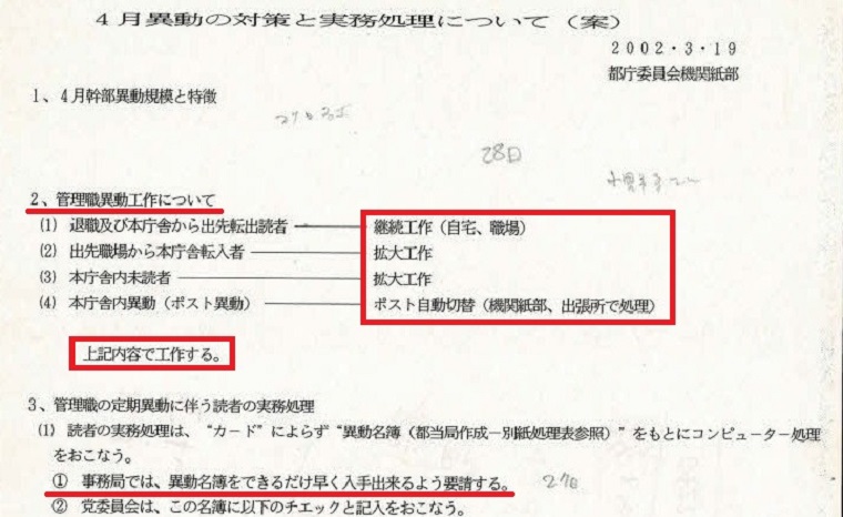 暴露！日本共産党の「工作指示書」が発掘される！役所内で人事異動情報を事前入手する工作活動などの実態