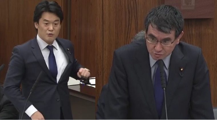 酷すぎ！小西ひろゆき議員「なんで椅子に肘をついて座ってる！」→河野大臣「腰が悪いもので、お許しを」→小西「表情が傲岸不遜、そんな大臣は辞職！」